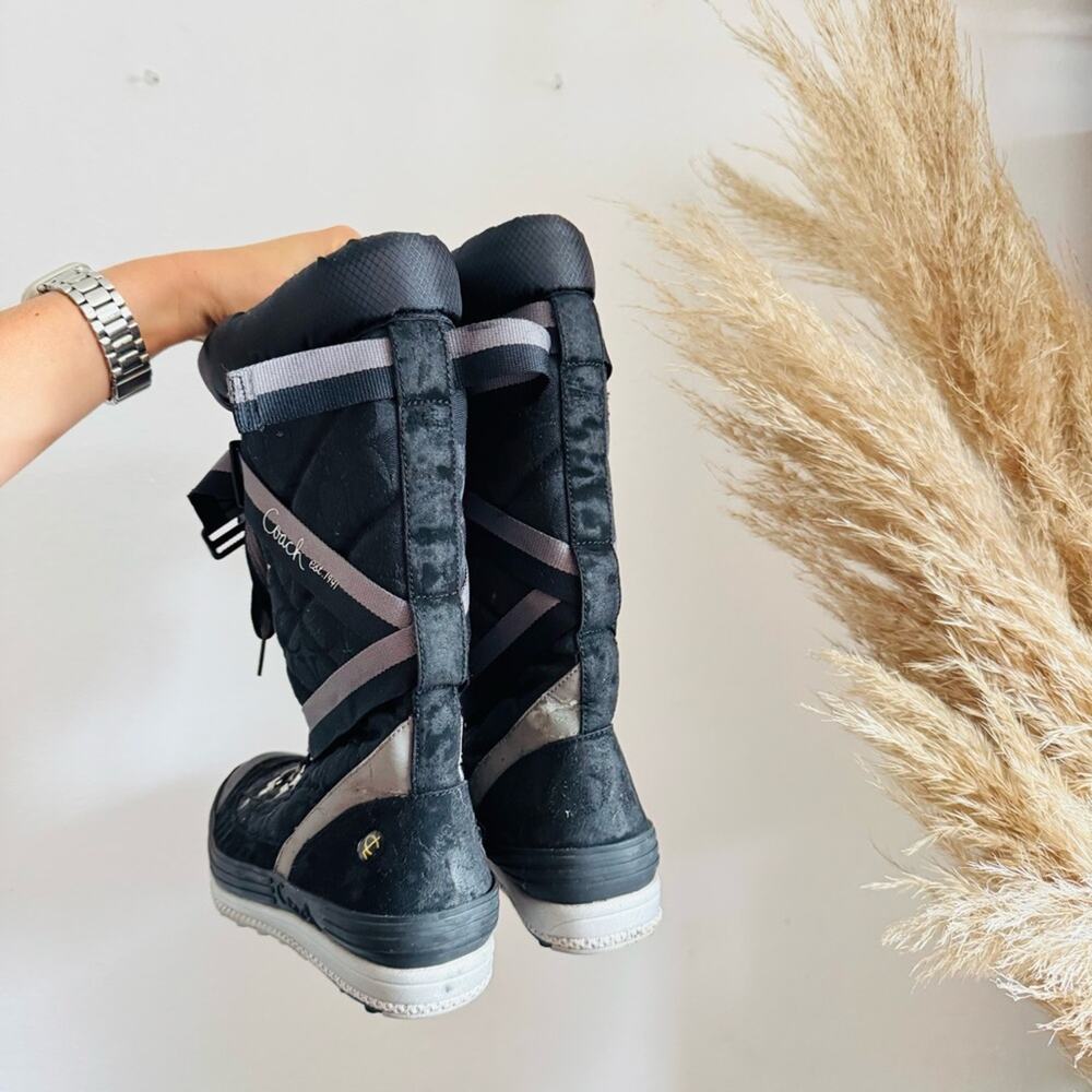 COACH Marian Logo Black Grey Quilted Lace Up Tie $325 Snow Boots Hiking Shoes 8 - Picture 6 of 9